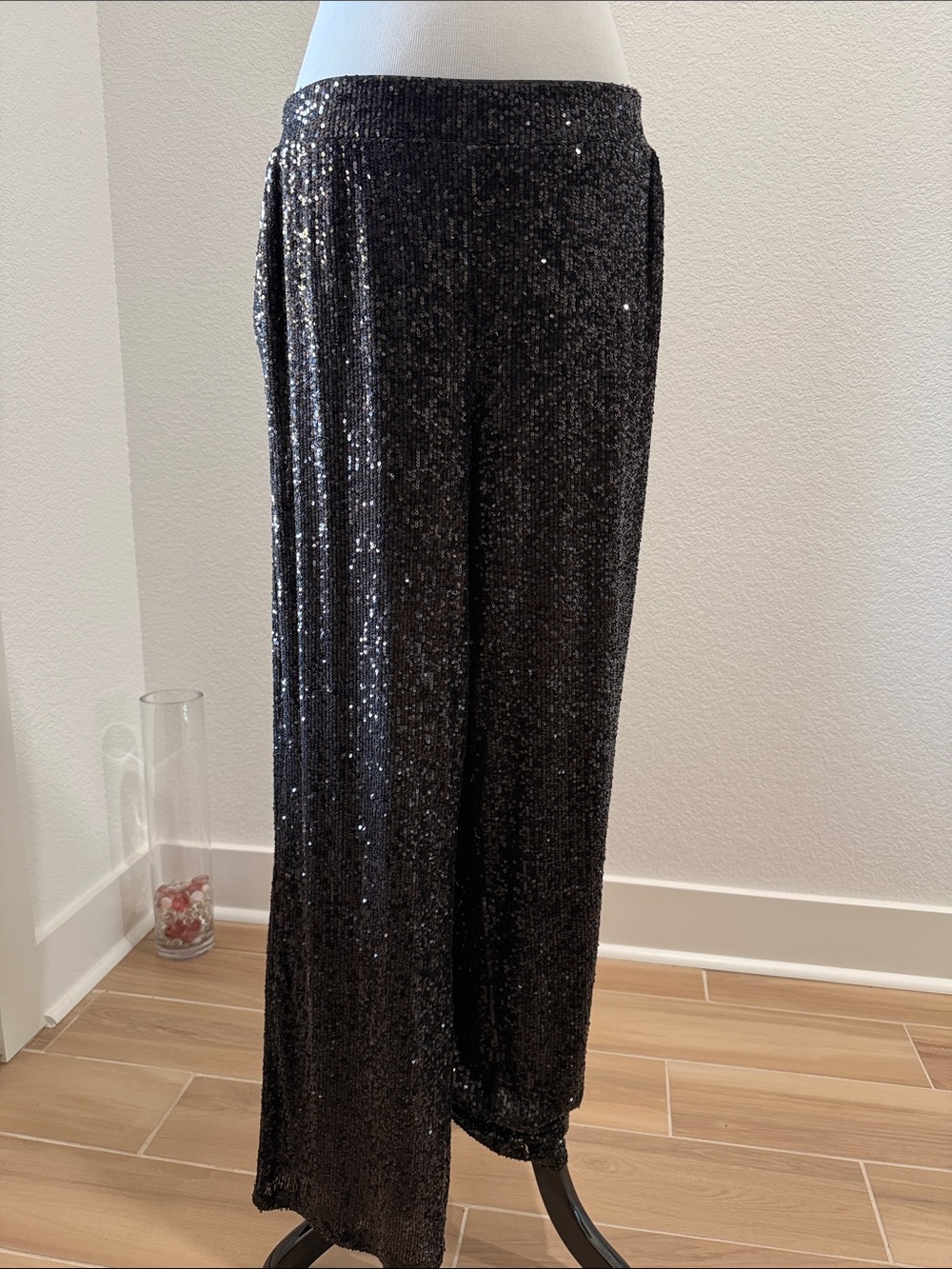 Cable & Gauge Black Sequin Wide-Leg Pants